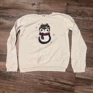 H&M White Penguin Sweater with Festive Design